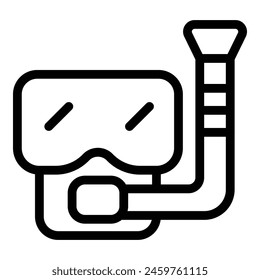 Scuba Mask Symbol Umriss Vektorgrafik. Schwimmausrüstung. Taucherbrille mit Rohr