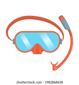 Scuba mask and snorkel isolated on white background, Vector illustration in flat style. Art design realistic snorkeling diver equipment for summer holidays.