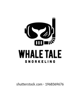 Scuba Snorkel Mask with Dolphin Whale Fish Tail for sea ocean underwater snorkeling diving logo design