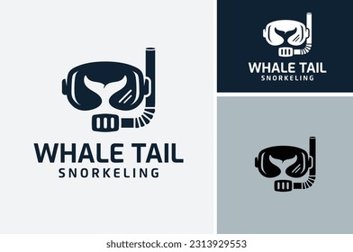 Scuba Snorkel Mask with Dolphin Whale Fish Tail for sea ocean underwater snorkeling diving logo design