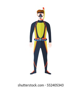 Scuba suit man vector illustration.