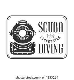 Scuba underwater diving est 1969 vintage logo. Black and white vector Illustration