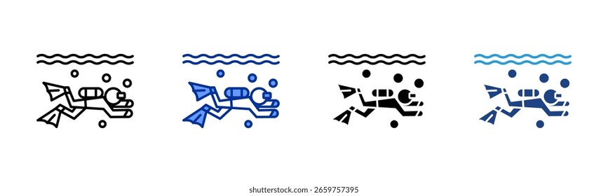 Scubadiving icon sheet multiple style collection