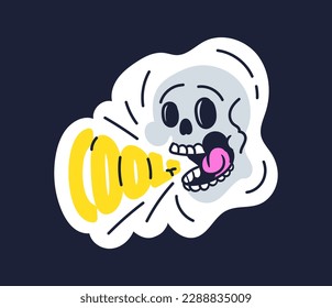 Scull with cool text. Head of skeleton with inscription. Scary character, fairy tale and fantasy. Halloween and day of dead. International holiday and festival. Cartoon flat vector illustration