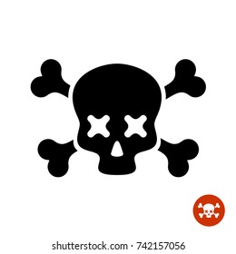 Scull and crossbones logo. Cartoon style death symbol with X eyes.