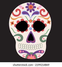 scull. Day of the Dead in Mexico. Vector illustration. Collection of skulls, maracas, guitar, bones.