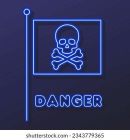 scull flag neon sign, modern glowing banner design, colorful modern design trends on black background. Vector illustration.