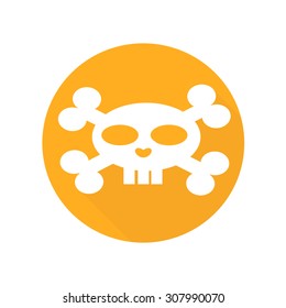 Scull icon on orange background, flat