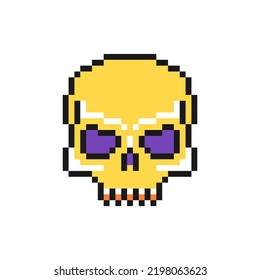 Scull icon in pixel art design isolated on white background, Halloween skeleton head vector sign symbol.