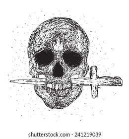 Scull with knife, tattoo style