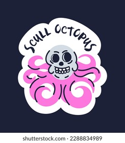 Scull octopus concept. Scary character for Day of Dead, Dia de los muertos and Halloween. Poster or banner for website. International holiday and festival. Cartoon flat vector illustration