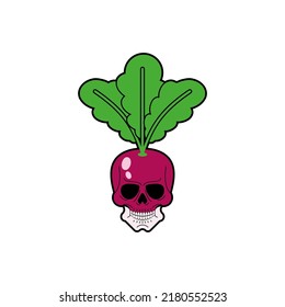 Scull Radish isolated. skeleton head vegetable garden plant Vector illustration.