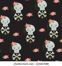 Scull with roses and bones seamless wallpaper