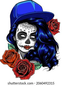 Scull and roses. Day of The Dead colorful Skull with ornament.