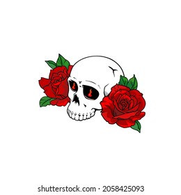 Scull with roses.  Happy Halloween, Dia de los muertos, T-shirt print design, Poster, Cards, Stickers