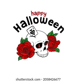 Scull with roses.  Happy Halloween, Dia de los muertos, T-shirt print design, Poster, Cards, Stickers