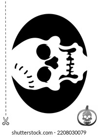 Scull. Skeleton Head. Halloween Pumpkin Stencil. Printable Page, Book With Stencils And 3d Pumpkin Mockup.