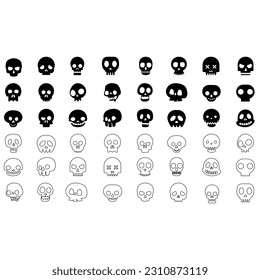 Scull vector icon set. Skeleton illustration symbol collection. halloween sign or logo.