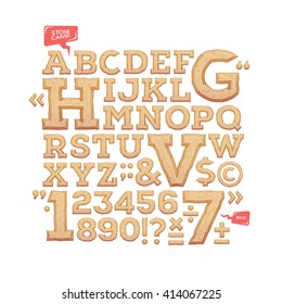 Sculpted alphabet. Stone carved letters, numbers and typeface symbols. Vector illustration.