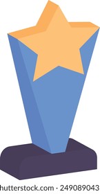 Sculpted Star Acrylic Award with blue column illustrious black base isometric concept vector icon design, token of recognition symbol, Expression of gratitude sign, distinctive insignia illustration