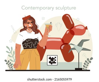 Sculptor concept. Creating sculpture of the marble, wood and clay. Creative ceramist, sculpting decoration modeling. Art and hobby. Flat vector illustration