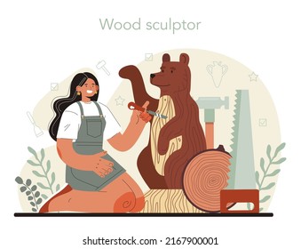 Sculptor concept. Creating sculpture of the marble, wood and clay. Creative ceramist, sculpting decoration modeling. Art and hobby. Flat vector illustration