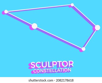 Sculptor constellation 3d symbol. Constellation icon in isometric style on blue background. Cluster of stars and galaxies. Vector illustration