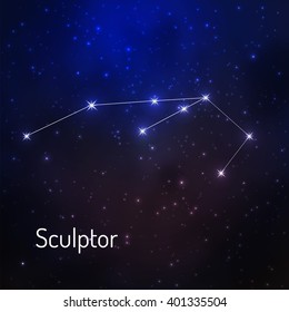 Sculptor constellation in the night starry sky. Vector illustration