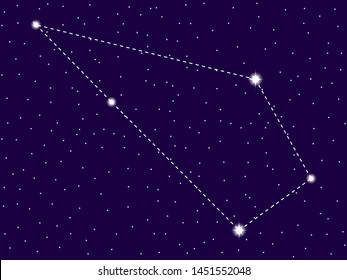 Sculptor constellation. Starry night sky. Zodiac sign. Cluster of stars and galaxies. Deep space. Vector illustration