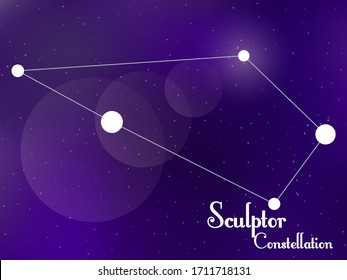 Sculptor constellation. Starry night sky. Cluster of stars, galaxy. Deep space. Vector illustration