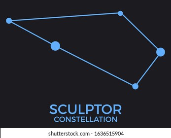 Sculptor constellation. Stars in the night sky. Cluster of stars and galaxies. Constellation of blue on a black background. Vector illustration
