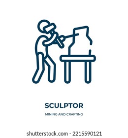 Icono del escultor. Ilustración lineal vectorial a partir de la extracción minera y la recolección artesanal. Esquema del vector de icono del escultor. Símbolo de línea delgada para uso en aplicaciones web y móviles, logotipo, medios impresos.