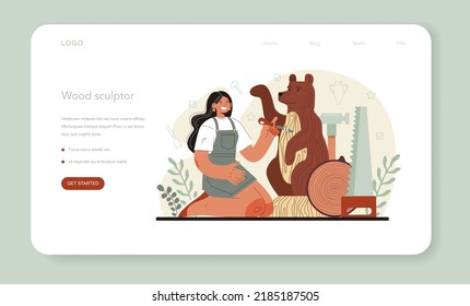 Sculptor web banner or landing page. Creating sculpture of the marble, wood and clay. Creative ceramist, sculpting decoration modeling. Art and hobby. Flat vector illustration