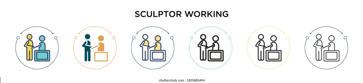 Sculptor working icon in filled, thin line, outline and stroke style. Vector illustration of two colored and black sculptor working vector icons designs can be used for mobile, ui, web