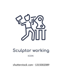 sculptor working icon from people outline collection. Thin line sculptor working icon isolated on white background.
