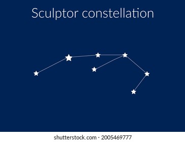 Sculptor zodiac constellation sign with stars on blue background of cosmic sky. Vector illustration