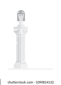 Sculptural bust of the Greek god. Flat illustration of the Greek king on the column. Vector illustration. Icon of a Roman emperor is isolated on a white background. Image for poster, site and print.