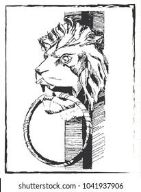 Sculptural image of a lion's door handle