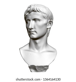 Sculptural portrait of Octavian August. Front view. 3D. Polygonal bust of Octavian Augustus. Vector illustration