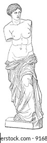 Escultura Afrodita de Milos (Venus de Milo) - Dibujo vintage de Meyers Konversations-Lexikon 1897