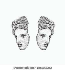 Sculpture of Apollo Belvedere. Vector hand drawn illustration. Dot work. 