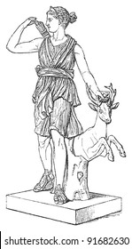 Sculpture of Artemis (Diana) - Vintage illustration from Meyers Konversations-Lexikon 1897