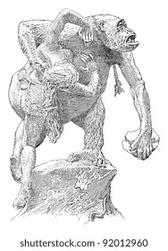Sculpture by Emmanuel Frémiet / vintage illustration from Meyers Konversations-Lexikon 1897