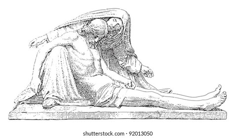 Pietà / sculpture by Giovanni Duprè / vintage illustration from Meyers Konversations-Lexikon 1897