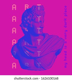 Sculpture from Classical Antiquity made in 8-bit pixel art technique. Vaporwave trendy fashion print for t-shirt, apparel or notebook.