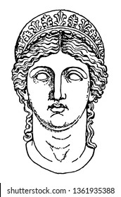 A sculpture of a female Grecian, vintage line drawing or engraving illustration.