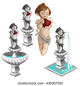 Sculpture and fountain in the form of a girl angel for landscape design. Vector illustration.