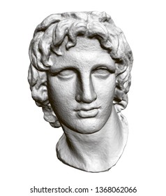 Sculpture of the head of Alexander of Macedon. 3D. Polygonal sculpture head. Vector illustration