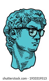 sculpture head of david wearing hipster glasses pop art engraving vector