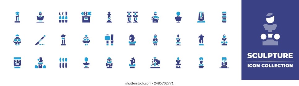 Sculpture icon collection. Duotone color. Vector illustration. Containing statue, sculpture, bust, venusofwillendorf, spatula, caryatid, venus, gouges, scalpel, jeju.